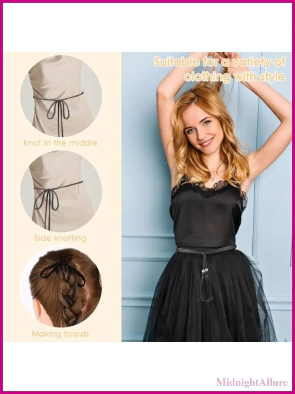 Tassel Braided Waist Belt for Women Skinny Bowknot Rope Belt for Skirt Dress